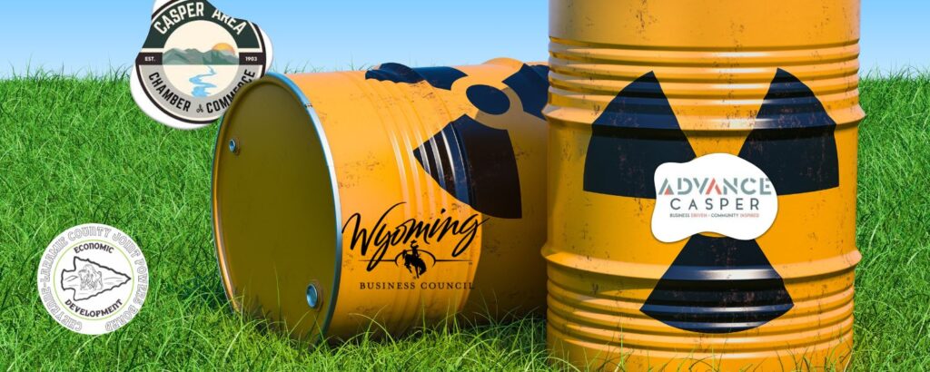 Image of nuclear waste on grass with logos of organizations supporting it